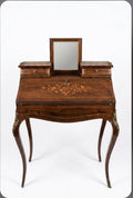 Secrétaire de dame ancien à abattant avec miroir fixe et cuir d'écriture
